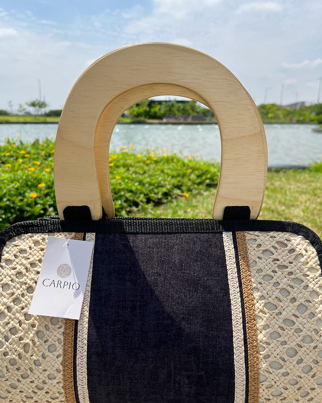 bolso rectangular madera paja toquilla